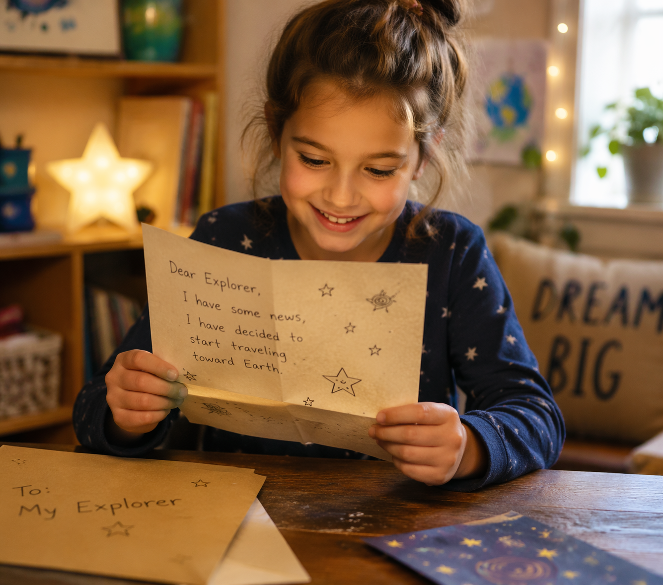Child enjoying Wonder Post letter